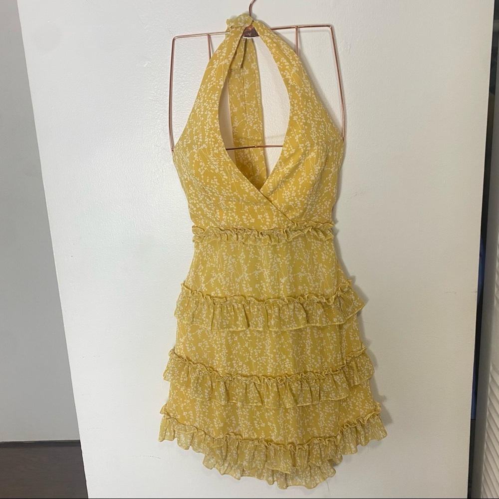 Angel Biba Yellow Floral Halter Summer Sun Dress